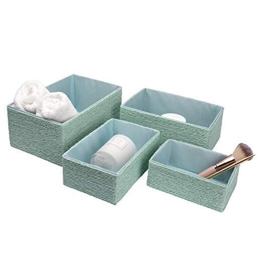 Storage Baskets Set 4 - Stackable Woven Basket Paper Rope Bin, Mint Green-image