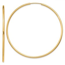 14k Yellow Gold 1.5mm Round Endless Hoop Earrings 2.08g Gift for Mother