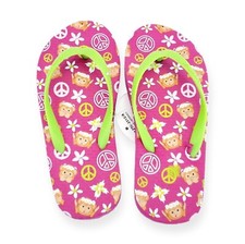 Chatties Girls S 11-12 Flip Flops Sandals Shower Shoes Monkeys Peace Signs NWT