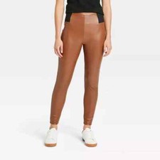 Women's High Waisted Faux Leather Leggings - A New Day Size S Dark Brown - NEW