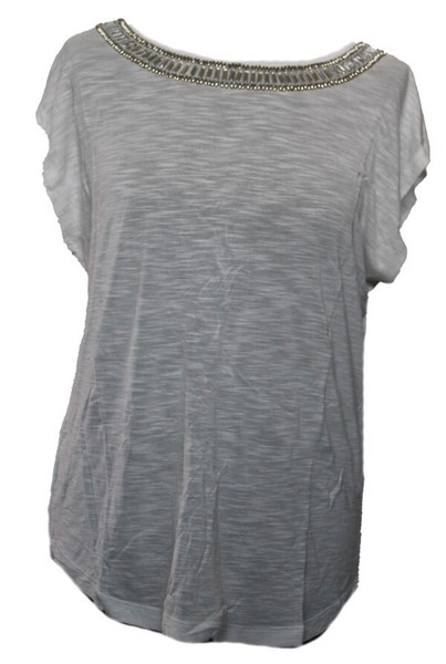 Damen Shirt T-SHIRT Ecru Snow White Verzierung Vialign Vila Gr. 40 (L) Neu-image