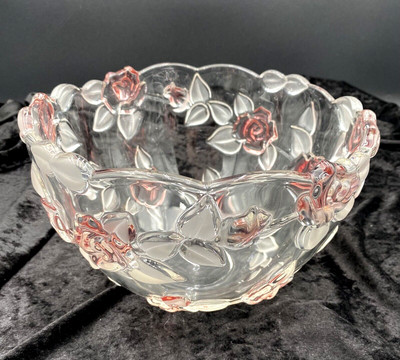 Vintage Mikasa Bella Rosa Pink Frosted Glass Bowl, 9'', Scalloped Rim, Germany