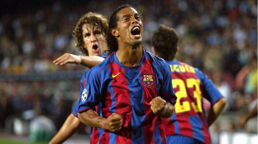 FCバルセロナ RONALDINHO 10 2004-2005ホームユニフォーム 2003-04 Barcelona Home Shirt Ronaldinho #10 - 7/10 - (XL)