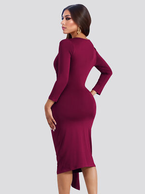 New Women Knee Length Sexy Irregular Dress Wrap Bandage Dresses Slanted  Collar | eBay