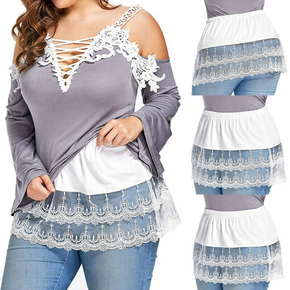 Women's Shirt Extender Underskirt Layering Mini Skirt Lace Trim
