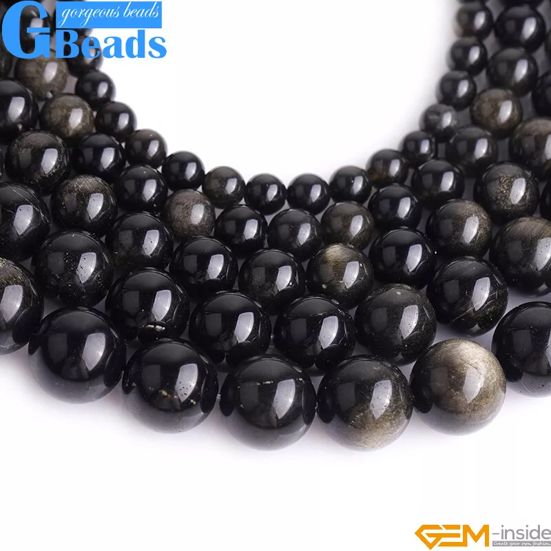 Natural Round Golden Obsidian Stone Beads for Jewelry Making Design Strand 15" - Image 2 of 4