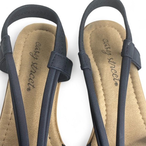 Easy Street Navy Blue Strappy Wedge Sandals Women's SZ 6 Comfort Cushion NWOT - Picture 3 of 6