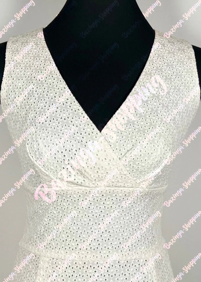 Marc Cain Kleid N1 DE 34 XS Etuikleid Weiß Ärmellos V-Ausschnitt Lochspitze - Bild 2 von 4