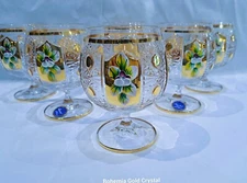 Czech bohemia crystalite glass - Brandy, cognac glasses 10 cm decorated gold 6pc