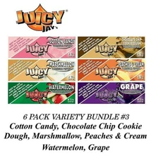 6 Pks Juicy Jay's Rolling Papers Flavored 1 1/4 Jays Variety Bundle #3 FREE SHPN