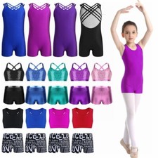 Girls 2-Piece Sport Dance Outfit Ballet Crop Top Booty Shorts Workout Swimwear