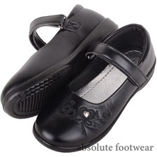 Childrens Kids Girls Faux Leather Touch and Close Heart Smart Formal School Shoe