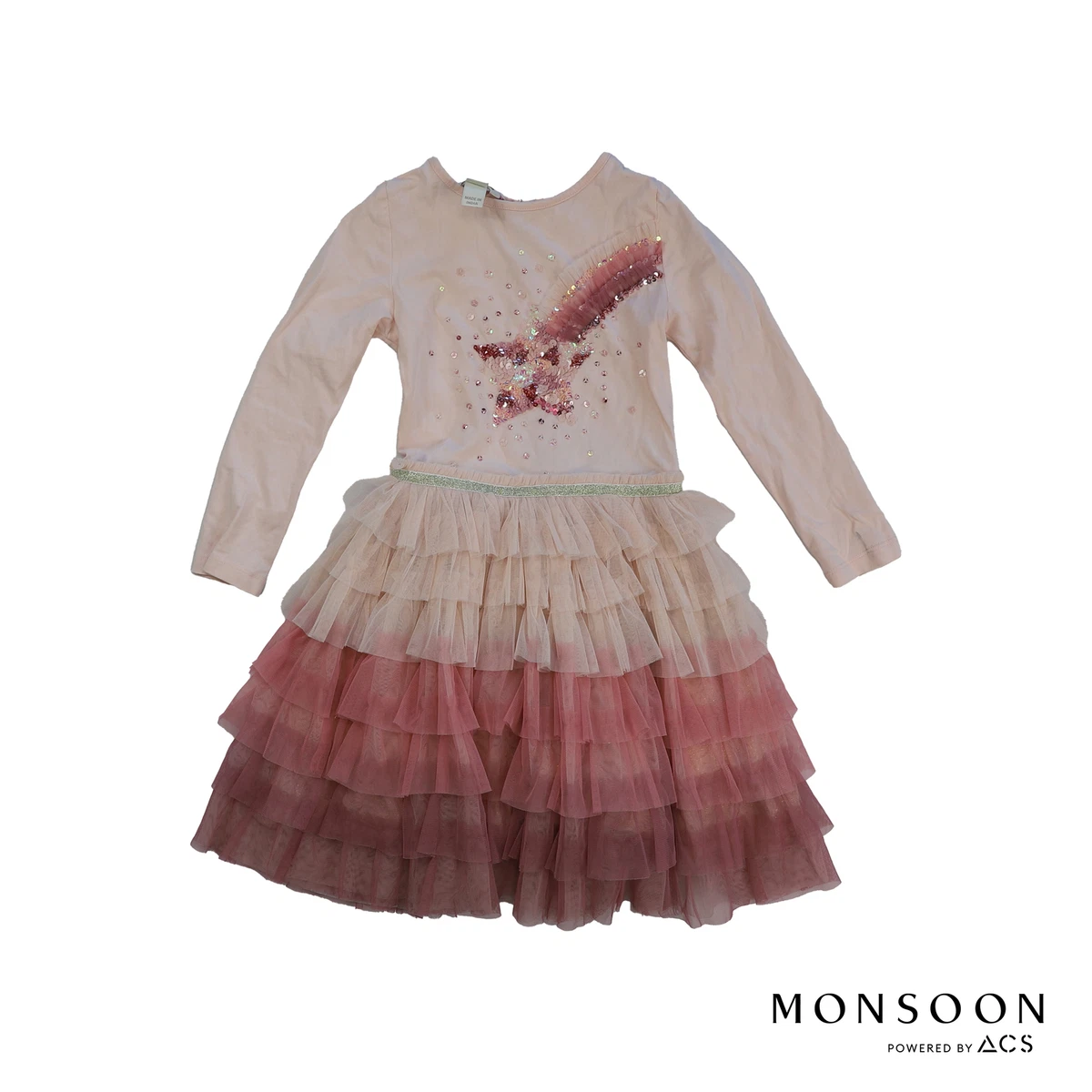 Monsoon Girls Sequin star disco dress pink Size UK 5 6 Years