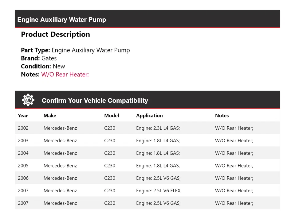 Puertas auxiliares de bomba de agua para motor Mercedes-Benz C230 2002-2007 2003 2004 Foto 2 de 4