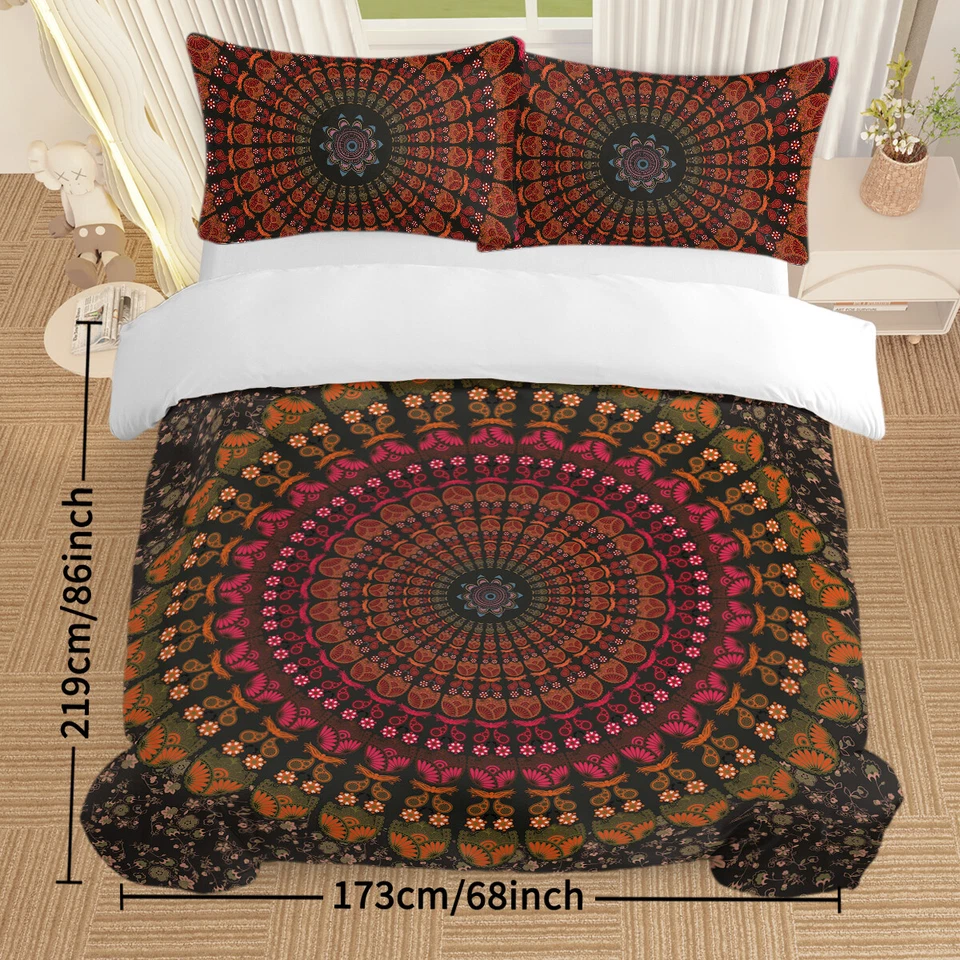 3pcs Soft Bohemian Duvet Cover Set Twin Paisley Black Orange Mandala Bedding Set - Image 2 of 4