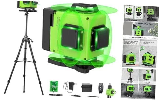 Laser Level with tripod 16 Lines Self Leveling, 4x360° 4D Green Light Green