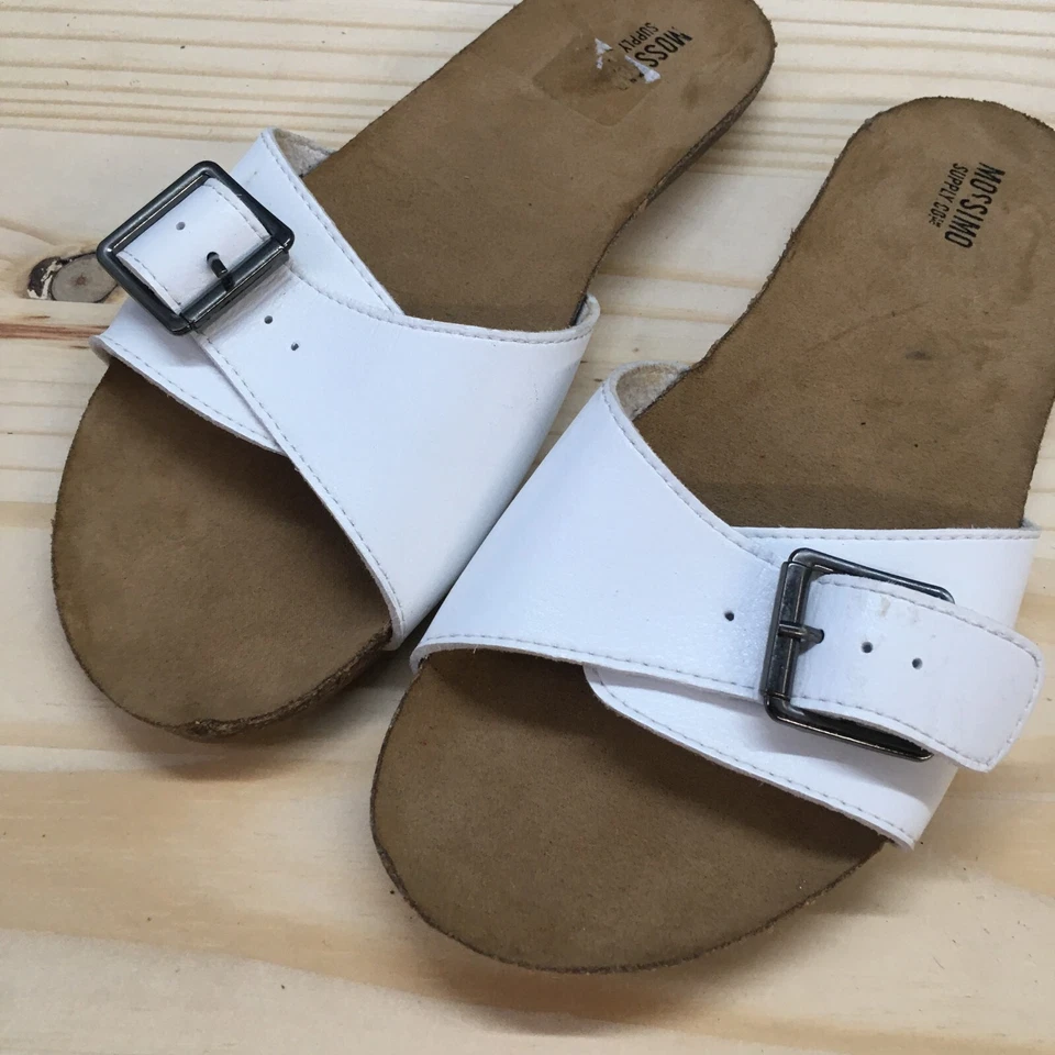 Mossimo Supply Co Sandals Womens 6 Slide Flats Slip On White Faux Leather Cork - Image 4 of 4