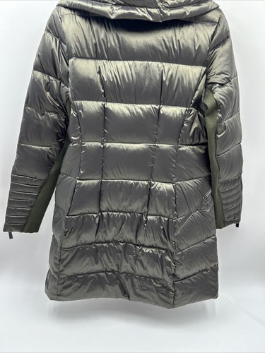 BCBG MaxAzria Olive WIDE COLLAR Down Puffer LONG Coat Jacket Womens M Medium - Picture 5 of 11