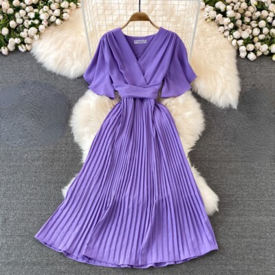 slim fit dress slacks Elbow length sleeves fit and flare Midi dress 1524# – Xiaolizi