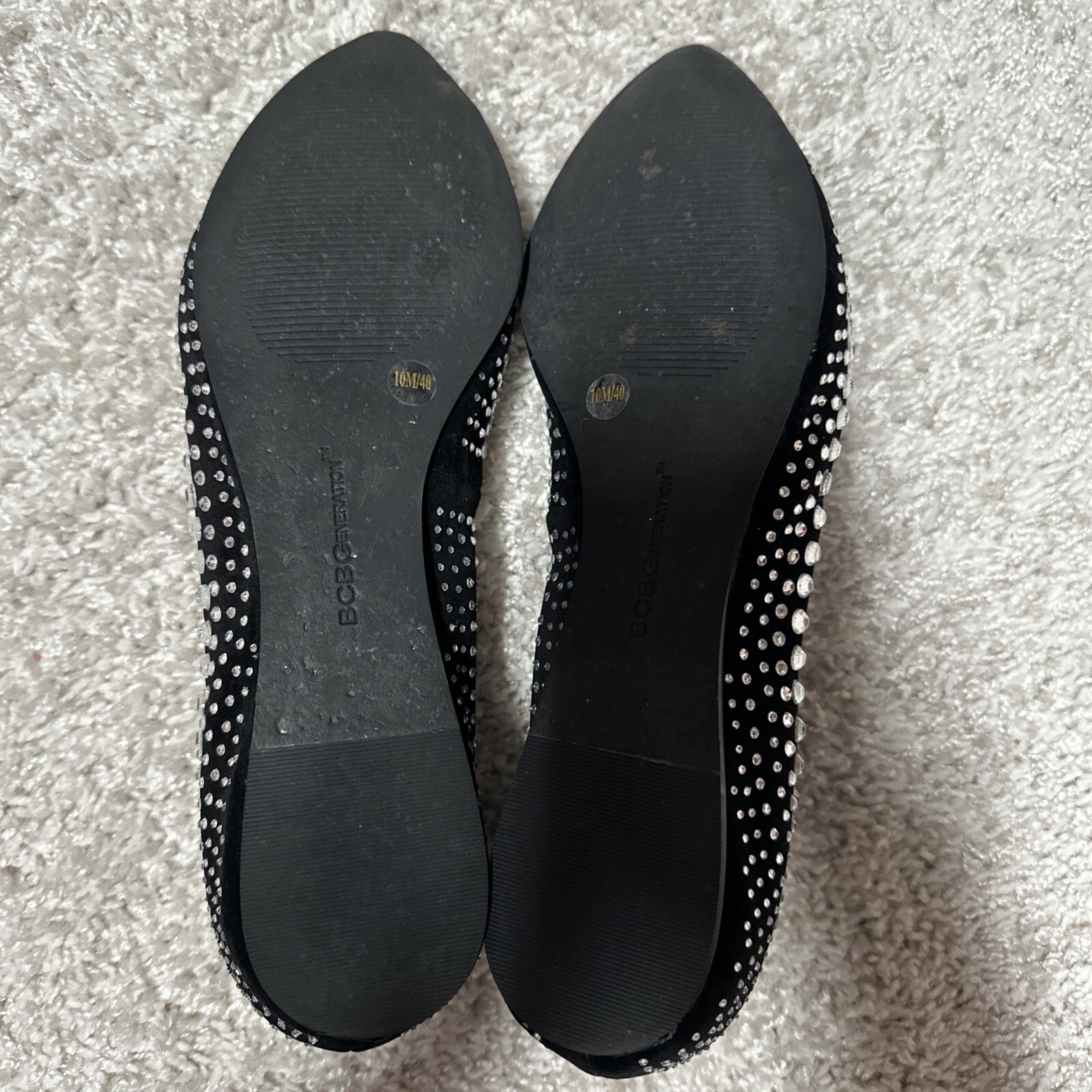BCBGeneration Black Rhinestone Studded Flats 10M - image 5