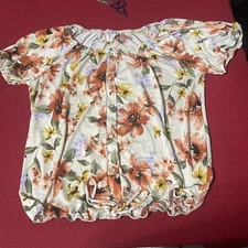 Naif Blouse Women’s Large Multi Floral Short Sleeve Pullover  Tie In Front