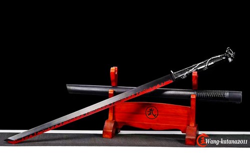 Totenkopf Ninjato Blutrot Hamon 1060 Stahl Scharf Japanisch Ninja Gerades Schwert - Bild 2 von 9