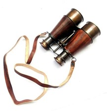 Nautical Hand-Made Brass Binocular With Leather Strip Vintage Fully Functional