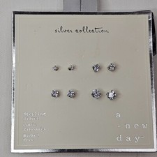 A New Day Stud Earring Set 4 Sterling Silver Cubic Zirconia 2 