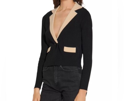 Sandro Paris Barney Contrast Trim Black Beige Two Toned Cardigan New Size 1
