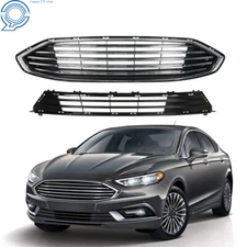 For 2017 2018 Ford Fusion Front Bumper Upper & Lower Grille Assembly Chrome