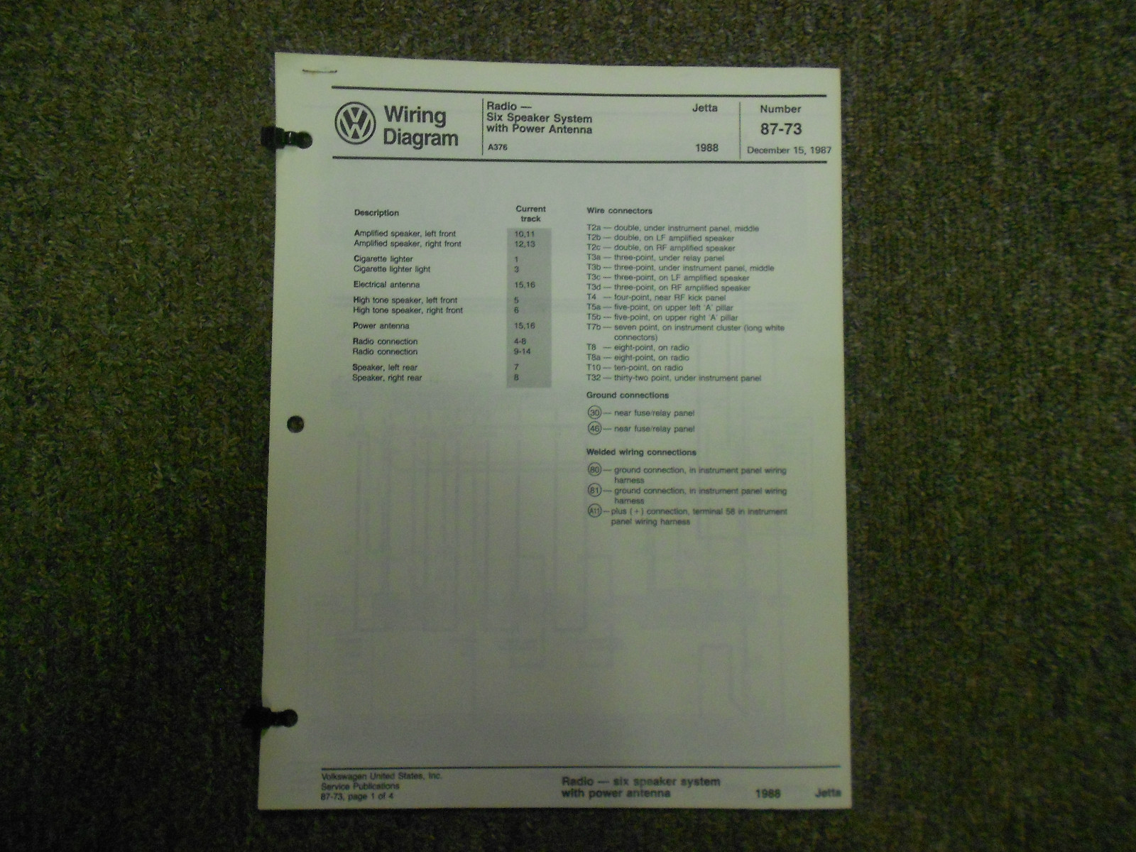 1988 VW Jetta Electronic Engine Control Digifant Wiring Diagram Service