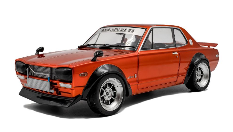Miniature Nissan Skyline C10 Hakosuka Solido 1970 1/18 orange métallisé pour collectionneur