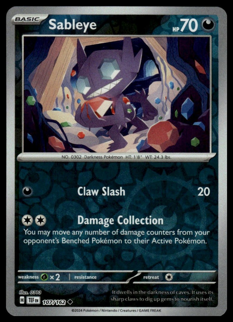 Pokemon SV05: Temporal Forces Sableye #107/162 Uncommon, Reverse Holo