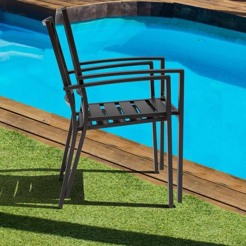 Stackable Metal Patio Bistro Outdoor Dining Chair in Black - Picture 7 of 7