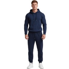 Men's Navy Blue Tracksuit 2-Piece Active Set:Fleece Pullover Sweatshirt and S...