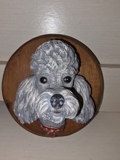 Vintage Silver/Gray Poodle Head On Round Wood...