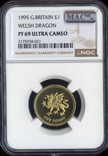 1995 GREAT BRITAIN 1 POUND WELSH DRAGON NGC PF69 ULTRA CAMEO MAC SPOTLESS .