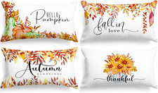 Fall 12x20 Throw Pillow Covers Set of 4, Pumpkin Sunflower Decorative Holiday Pi