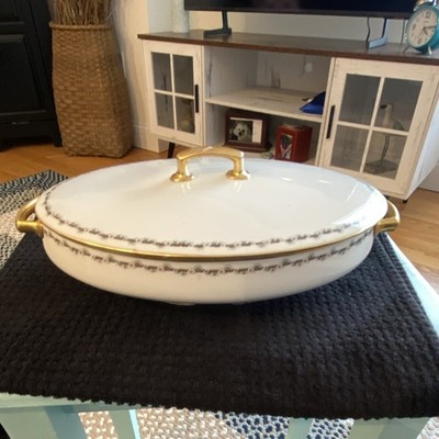 Zeh Scherzer Bavaria Porcelain Oval Covered Dish Gold Handles Glossy Finish