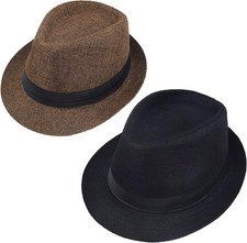 2Pack Fedora Hats for Men Women Short Brim Unisex Short Brim Summer Beach Style