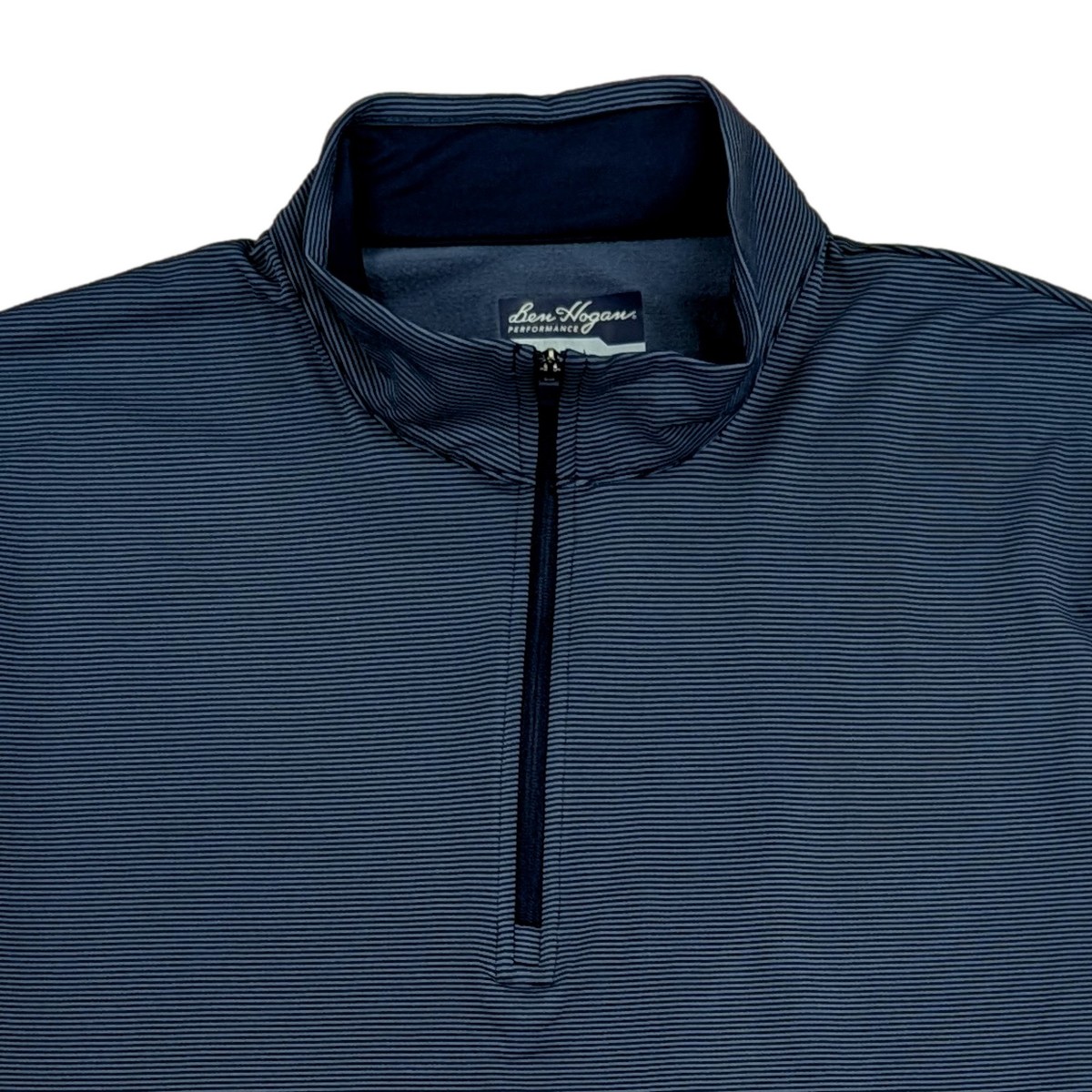 Ben Hogan Mens Blue Feeder Stripe Long Sleeve 1/4 Zip Golf Sweater