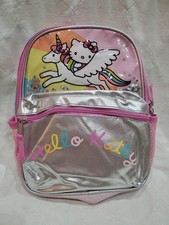 Hello Kitty Pink And Metallic Silver Unicorn Flying Over A Rainbow Mini Backpack