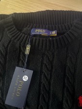 Polo Ralph Lauren Boys XL Black Cable-Knit Crewneck Logo Pullover Sweater