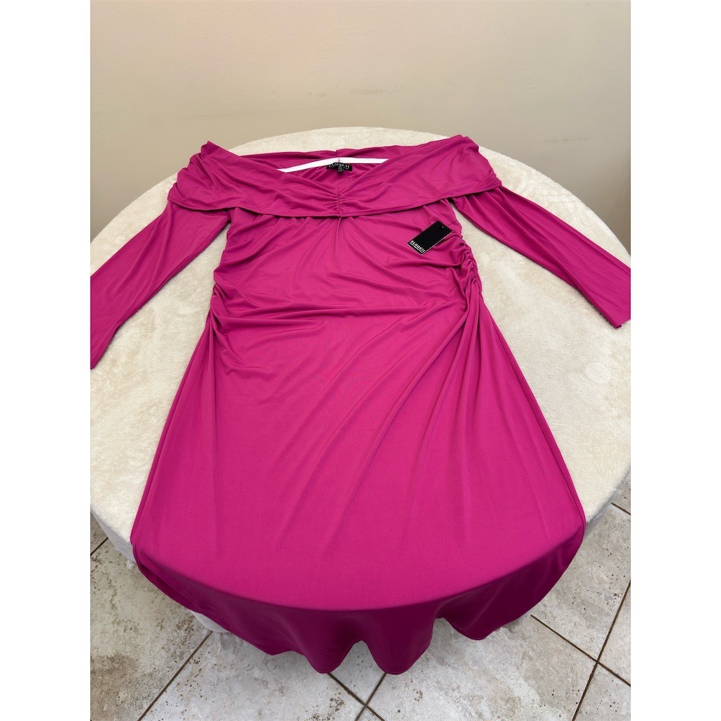 NWT ELOQUII Dress Womens Plus Size 20 Magenta Off Shoulder Draped Maxi Long NEW!
