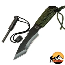 7" Tactical Survival TANTO Blade HUNTING Camping Knife w/ FIRE STARTER + Sheath