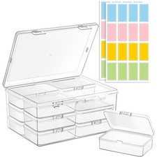 Medium Plastic Organizer Boxes with Hinged Lids, 12 Clear Storage Containers for