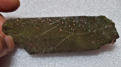 Epidote Calcite Shiny Copper In Green Olivine Basalt -Polished Stone Slab