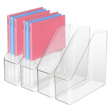 4Pcs Clear Acrylic Magazine File Holder, Plastic Vertical File Folder Storage