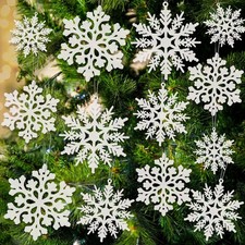 24PCS Snowflake Ornaments, Christmas White Snowflakes Tree Decorations, Plastic