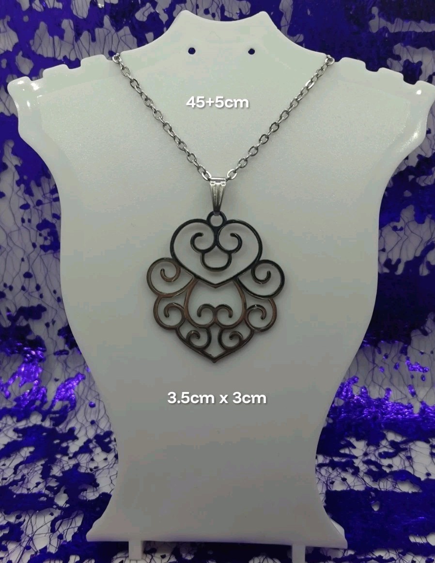 Ladies Filigree Necklace Reversible Polished Silver Stainless Steel Floral Style thumbnail 3